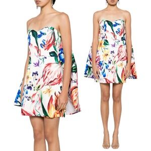 MARCHESA‎ NOTTE Mikado Floral Print Strapless Mini Dress